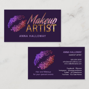 Faux Glitter Look Lips Bling Text Makeup Artist Business Card
