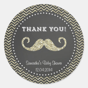 Faux Glitter Moustache Baby Shower Sticker