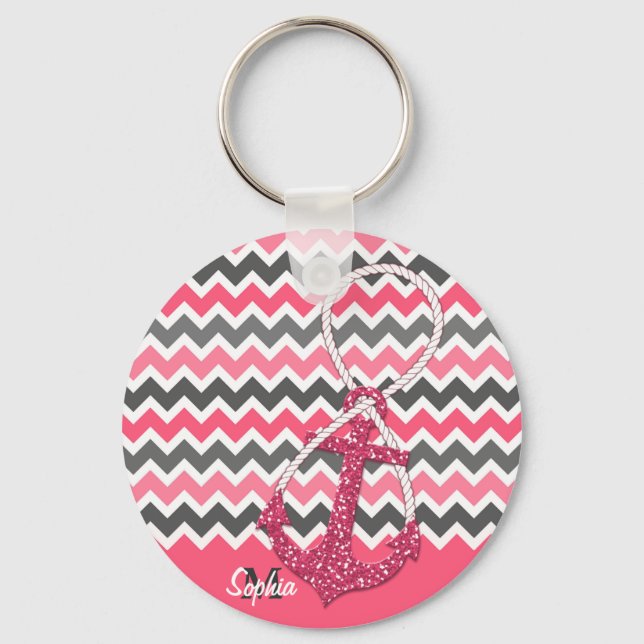 faux glitter nautical anchor infinity symbol key ring (Front)