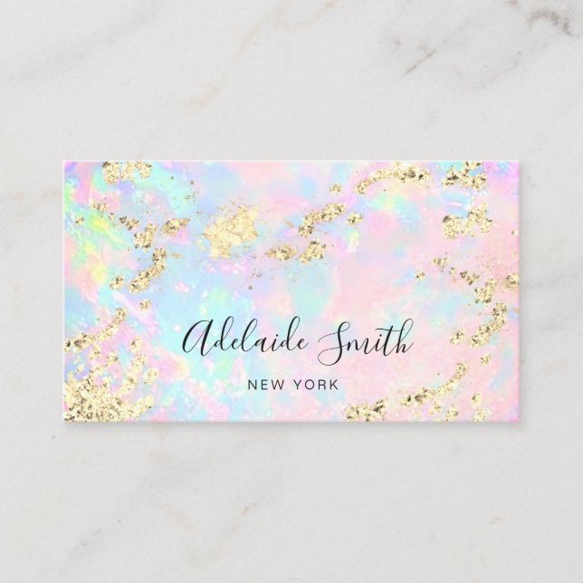 faux glitter on faux iridescent opal photo  business card (Front)