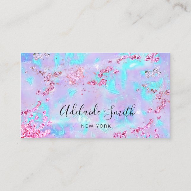 faux glitter on faux iridescent purple opal business card (Front)