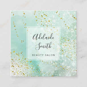 FAUX glitter on turquoise watercolor • Square Business Card