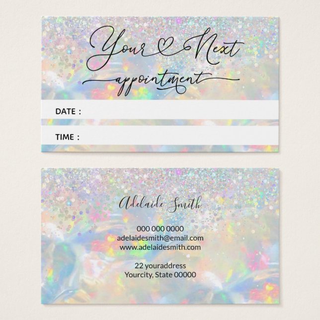 faux glitter opal appointment card (Front & Back)
