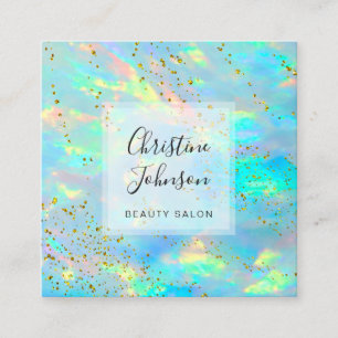 FAUX glitter opal photo Square Business Card