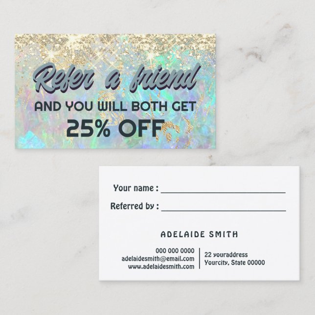  faux glitter opal referral card (Front/Back)