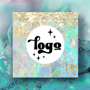 faux glitter opal square business card