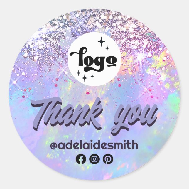 faux glitter opal thank you classic round sticker (Front)