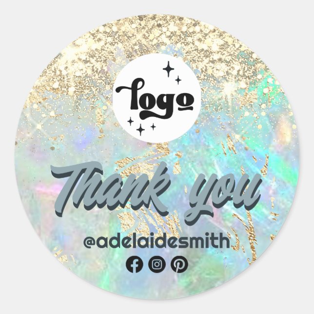 faux glitter opal thank you classic round sticker (Front)