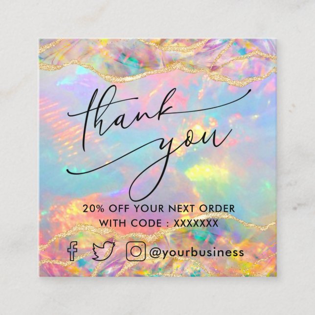 faux glitter opal thank you discount card (Front)