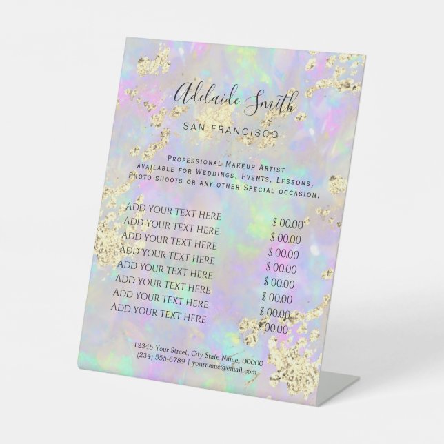 faux glitter pastel opal price list Pedestal Sign (Front)