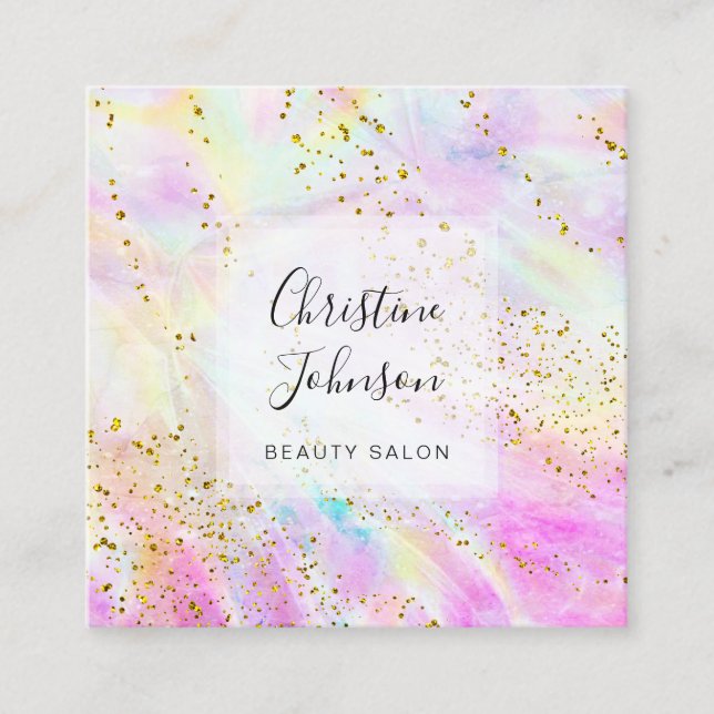 faux glitter pastel watercolor square business card (Front)