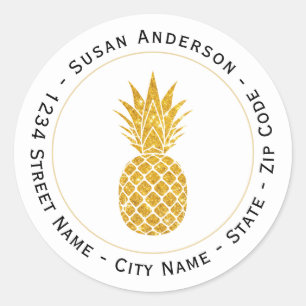 Faux Glitter Pineapple Return Address Label
