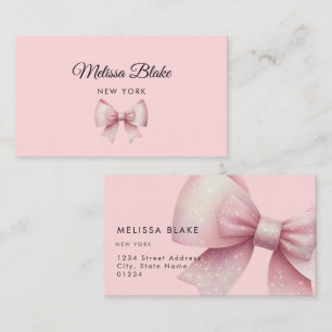 faux glitter pink bow design business card