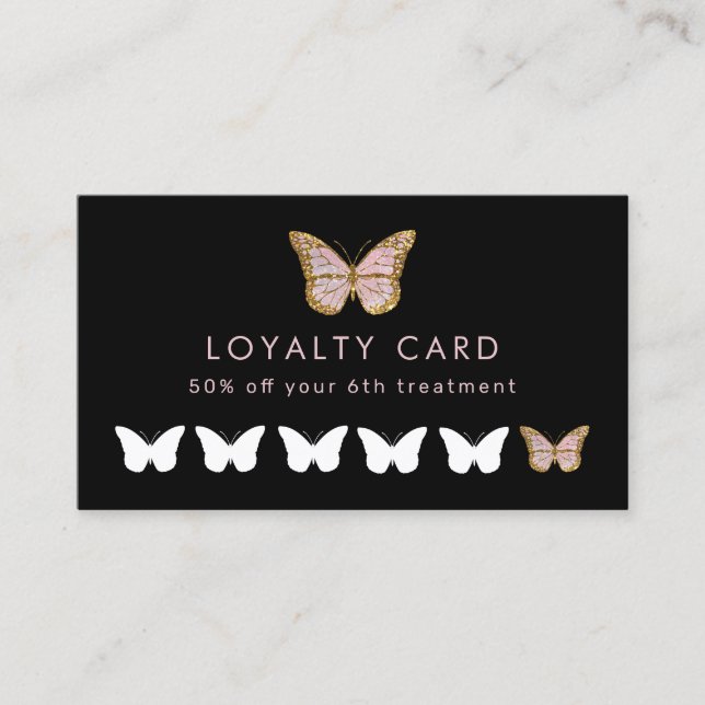 faux glitter pink butterfly loyalty card (Front)