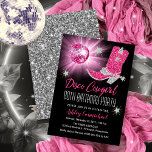 Faux Glitter Pink Disco Cowgirl 80 Birthday Party Invitation<br><div class="desc">Get your party on in retro 70's style with this faux pink and silver glitter and pink disco mirror ball "Disco Cowgirl 80th Birthday Party" design.  Composite design by Holiday Hearts Designs (rights reserved).</div>