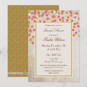 FAUX Glitter Pink Gold confetti Bridal Shower Invitation
