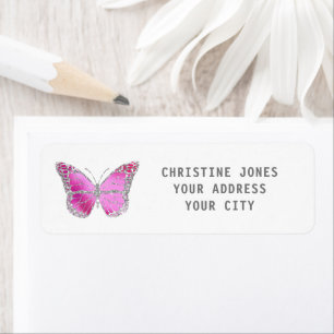 faux glitter pink grey butterfly label