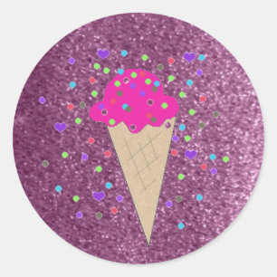 Faux Glitter Pink Ice Cream Cone Classic Round Sticker