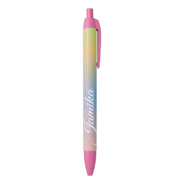 Faux Glitter Pink Pastel Ombre Rainbow Name Black Ink Pen (Bottom (Vertical))