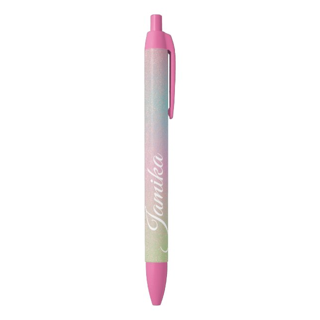 Faux Glitter Pink Pastel Rainbow Monogrammed  Black Ink Pen (Bottom (Vertical))