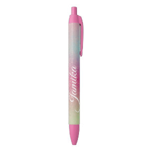 Faux Glitter Pink Rainbow Monogrammed Black Ink Pen