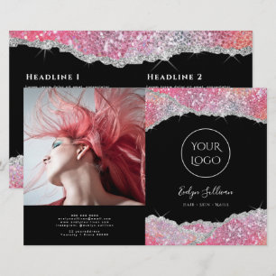 Faux glitter pink sequin bifold brochure
