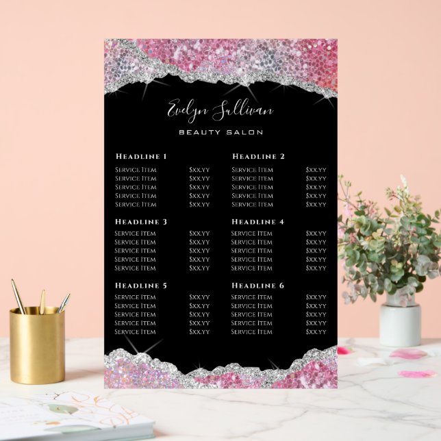 Faux Glitter Pink Sequin Price List Acrylic Sign (Wedding)