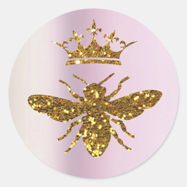 faux glitter queen bee  classic round sticker (Front)