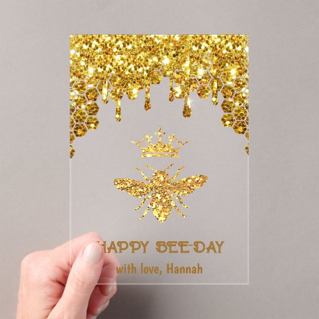 faux glitter Queen Bee Happy Birthday card Acrylic Invitations (Insitu (Handheld))