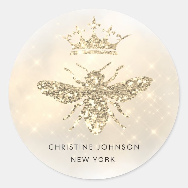 • faux glitter queen bee logo classic round sticke sticker (Front)