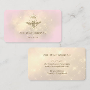 faux glitter queen bee on pink business card