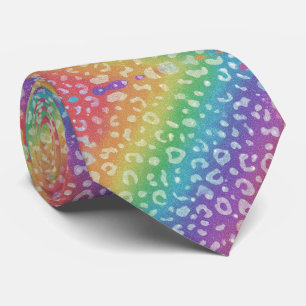 Faux Glitter Rainbow Leopard Print Neck Tie