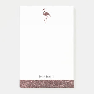 Faux Glitter Rose Gold and White Flamingo & Border Post-it Notes