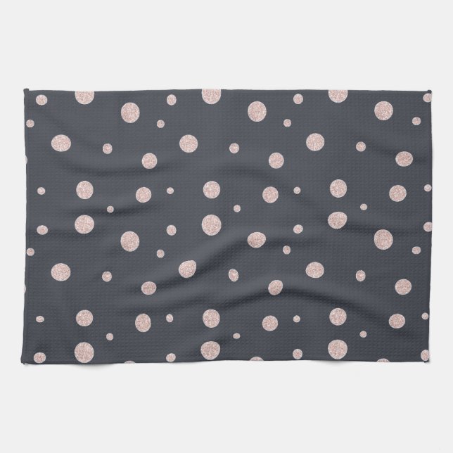 FAUX glitter rose gold blush dotty pattern Tea Towel (Horizontal)