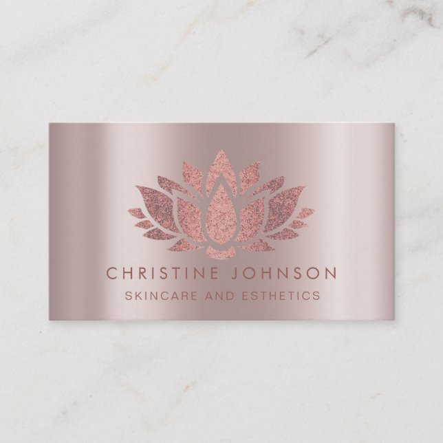 faux glitter rose gold lotus flower business card (Front)