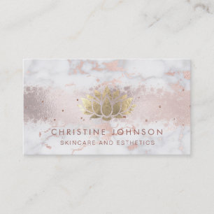 faux glitter rose gold lotus flower skincare business card