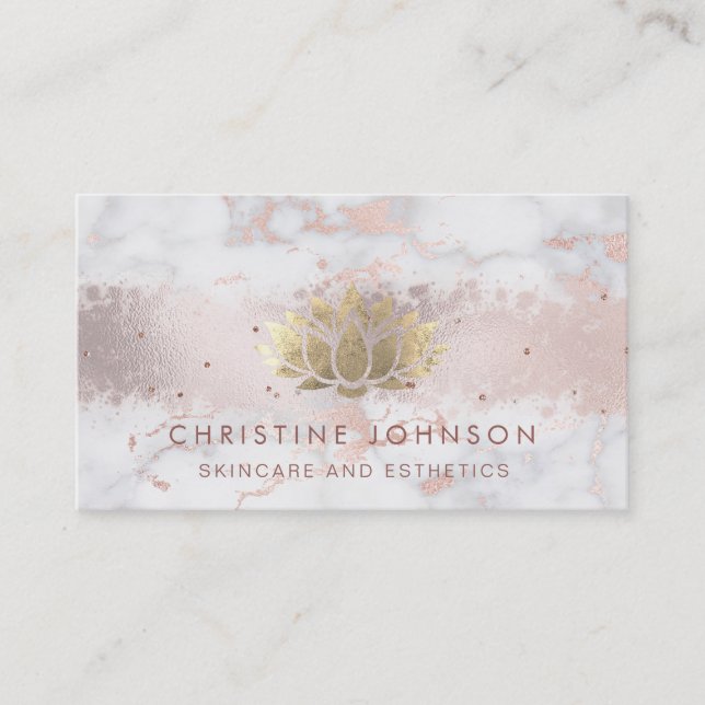 faux glitter rose gold lotus flower | skincare business card (Front)