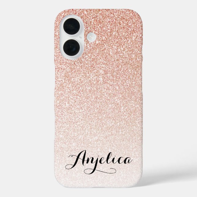 Faux Glitter Rose Gold Ombre Script Custom Name Case-Mate iPhone Case (Back)