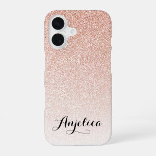 Faux Glitter Rose Gold Ombre Script Custom Name iPhone 16 Case