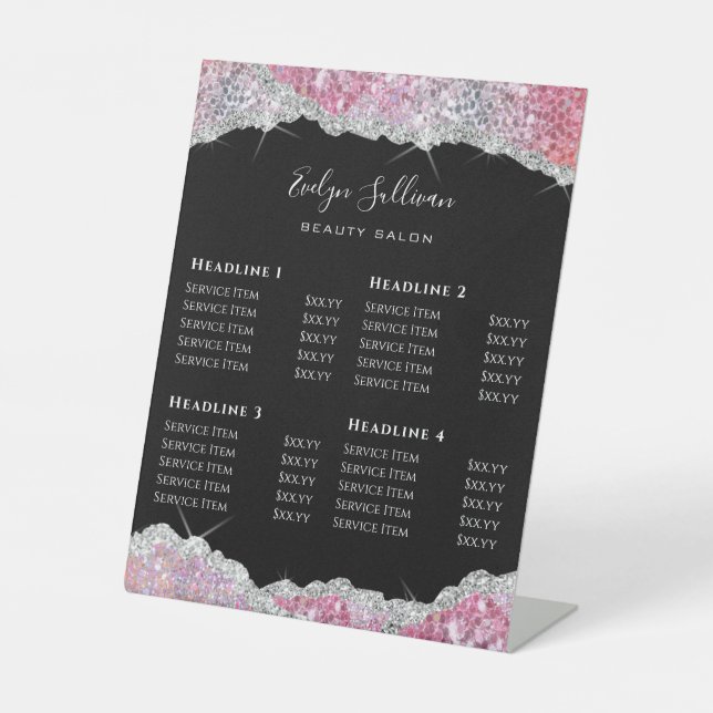 Faux Glitter Sequin Price List Pedestal Sign (Front)