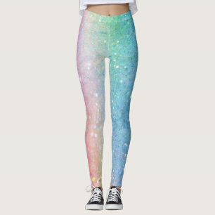 Faux Glitter Sequins Pastel Ombre Pink Blue Green Leggings