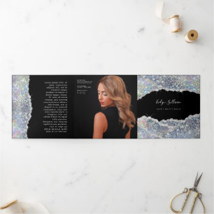 Faux glitter silver sequin trifold brochure