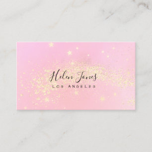 faux glitter stars pink watercolor business card