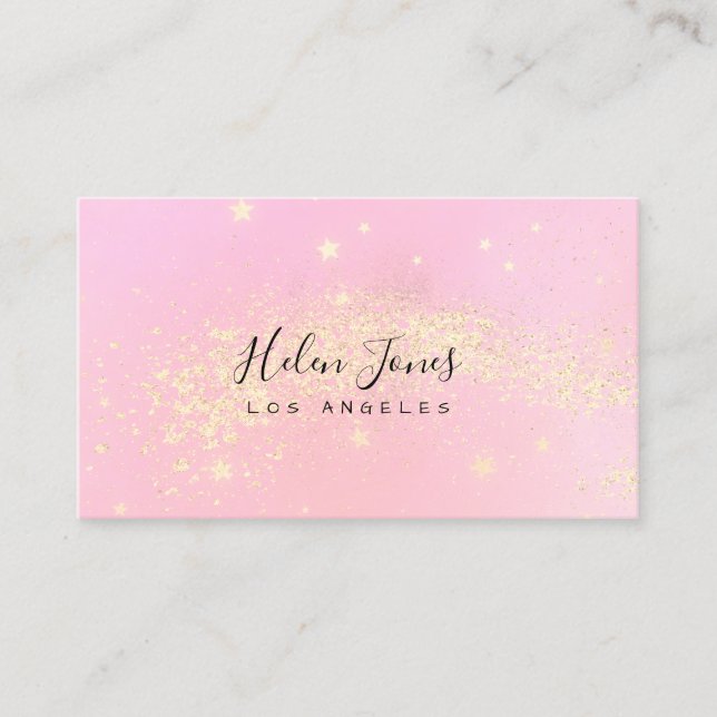 faux glitter stars pink watercolor business card (Front)