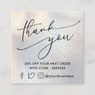 faux glitter thank you  square business card