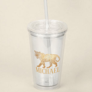 Faux Glitter Tiger personalised name Acrylic Tumbler