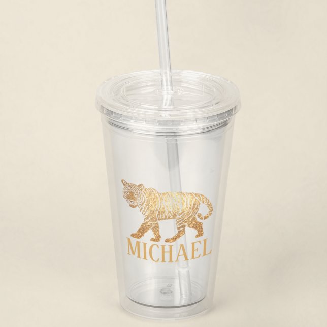 Faux Glitter Tiger personalised name Acrylic Tumbler (Creator Uploaded)