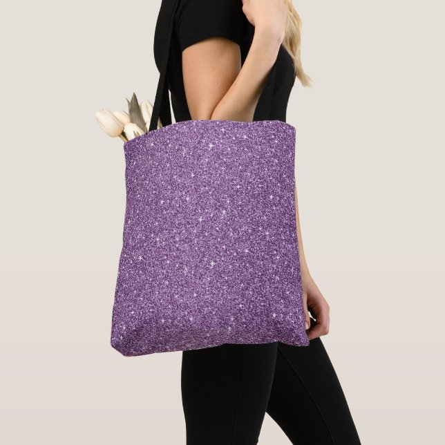 Faux Glitter Tote Bag-Purple Bag (Close Up)