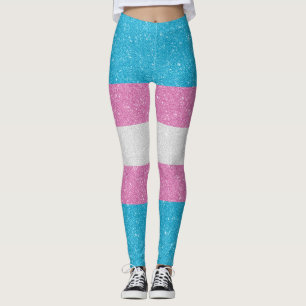 Faux Glitter Transgender Pride Flag Background Leggings