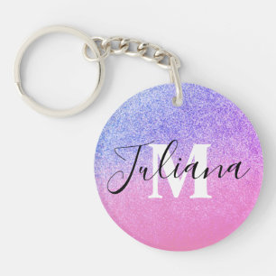 Faux Glitter Two Tone Pink Bold Monogrammed  Key Ring